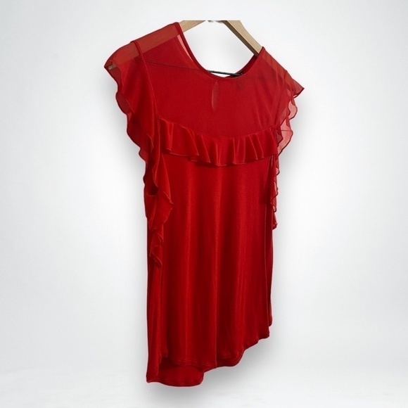 Express Ruffle Sleeve Red Top, Womens Size Small Petite - Picture 5 of 9